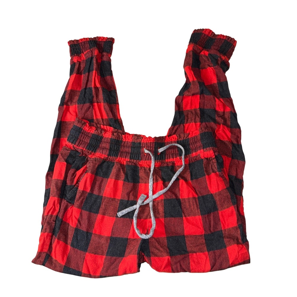 Aerie Pajama Joggers XS Red Black Buffalo Plaid Drawstring Elastic Waist Cuffs